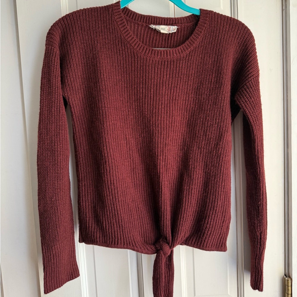 Pink Republic Maroon Tie-Front Sweater